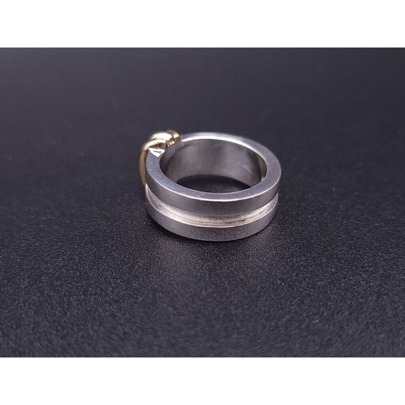 Tiffany & Co Vintage Sterling Silver 18kt Yellow Gold Atlas Groove Ring Size 5 - Picture 5 of 9